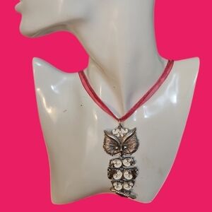 VTG JJ 1970s Owl Pendant Ribbon Necklace
